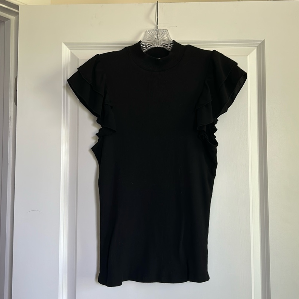 Anthropologie NWT t La blk top ruffle sleeve S
